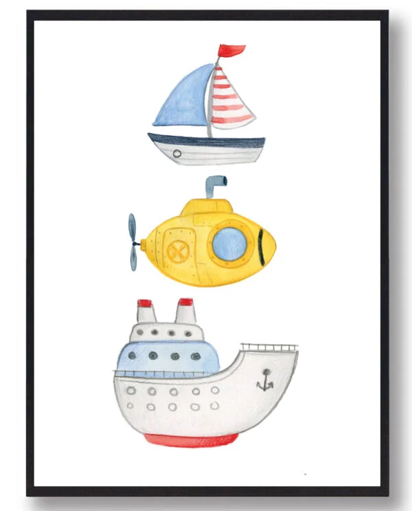 Både - håndtegnet plakat (Størrelse: L - 50x70cm (B2))