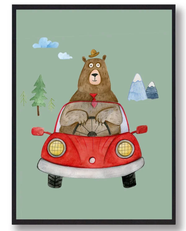 Bjørnen - håndtegnet plakat (grøn) (Størrelse: S - 21x29,7cm (A4))