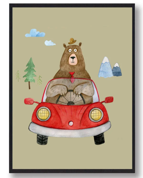 Bjørnen - håndtegnet plakat (gul) (Størrelse: M - 30x40cm)