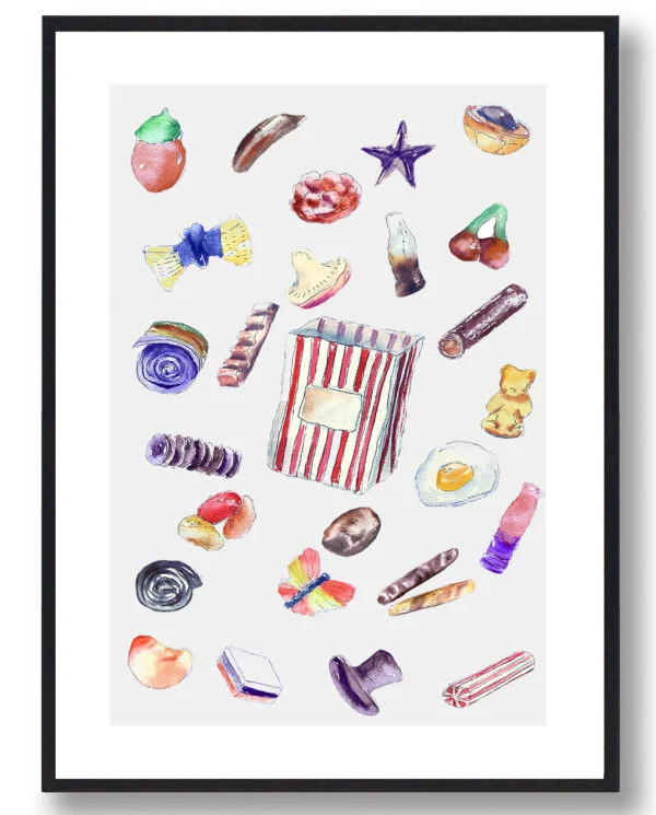 Bland selv slik (grå) - håndtegnet plakat (Størrelse: S - 21x29,7cm (A4))