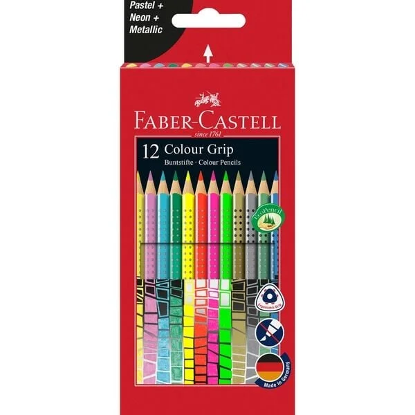 Faber Castell Grip 2001 Pastel, Neon, Metallic 12 Trekants Farveblyanter