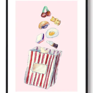 Pose med bland selv slik (Lyserød) - håndtegnet plakat (Størrelse: XS - 15x21cm (A5))