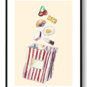 Pose med bland selv slik (gul) - håndtegnet plakat (Størrelse: XS - 15x21cm (A5))