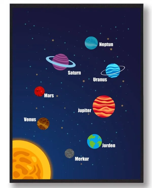 Solsystem børn - plakat (Størrelse: L - 50x70cm (B2))