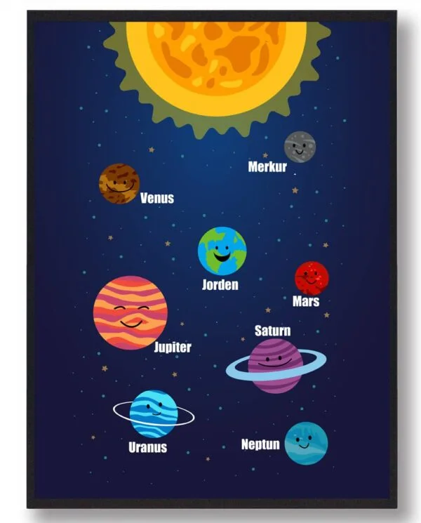 Solsystem til børn- plakat (Størrelse: L - 50x70cm (B2))