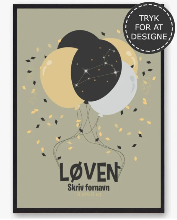 Stjernetegn løven - personlig plakat (Størrelse: S - 21x29,7cm (A4))