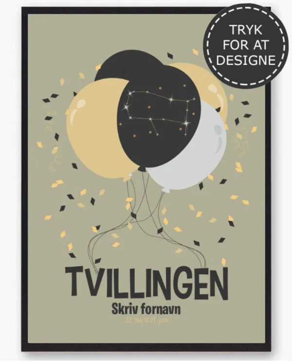 Stjernetegn tvillingen - personlig plakat (Størrelse: S - 21x29,7cm (A4))