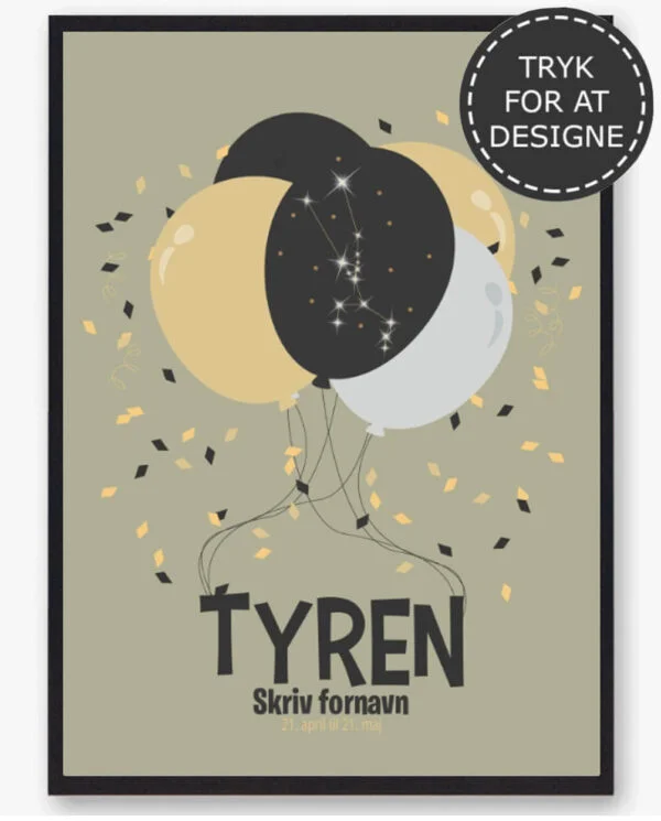 Stjernetegn tyren - personlig plakat (Størrelse: S - 21x29,7cm (A4))