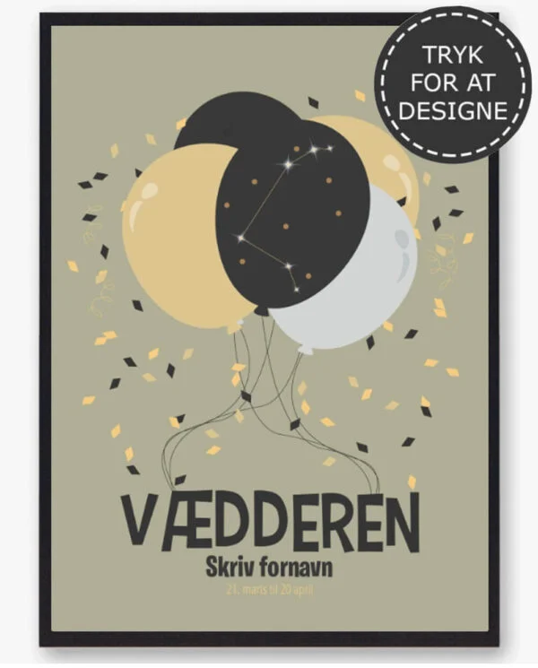 Stjernetegn vædderen - personlig plakat (Størrelse: M - 30x40cm)