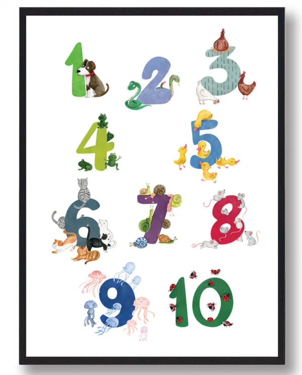 Talplakat 1-10 - håndtegnet (Størrelse: S - 21x29,7cm (A4))