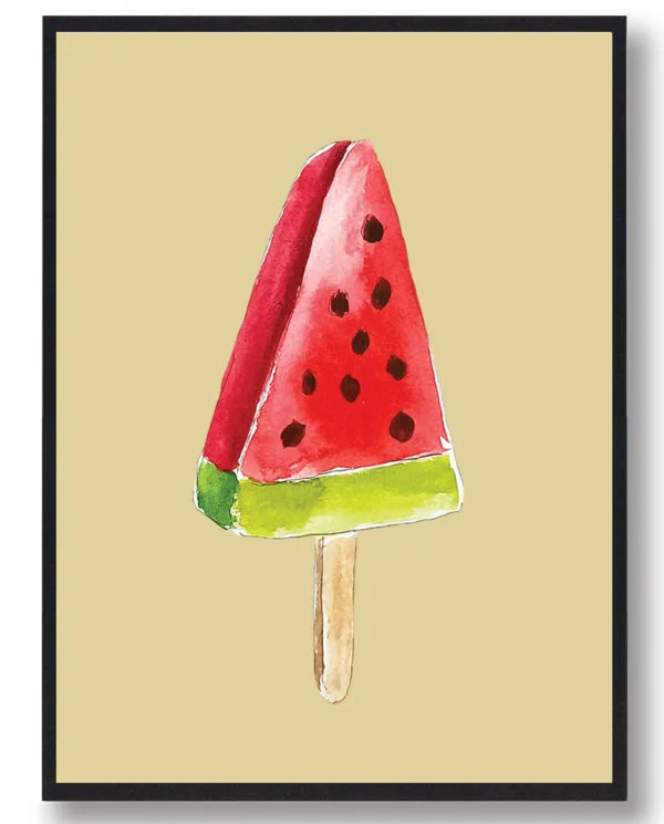 Vandmelon is- håndtegnet plakat (gul) (Størrelse: M - 30x40cm)
