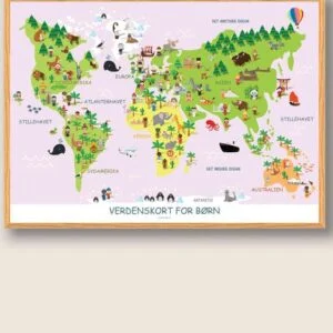 Verdenskort for børn - plakat (Størrelse: L - 50x70cm (B2))