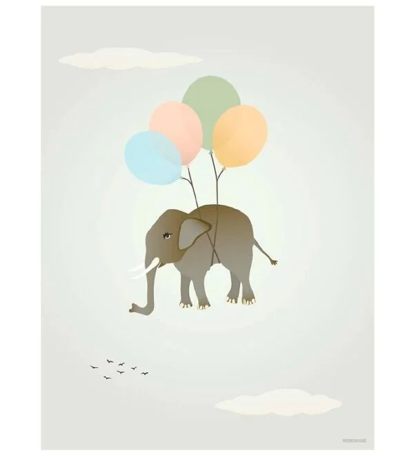 Vissevasse Plakat - 50x70 - Flying Elephant