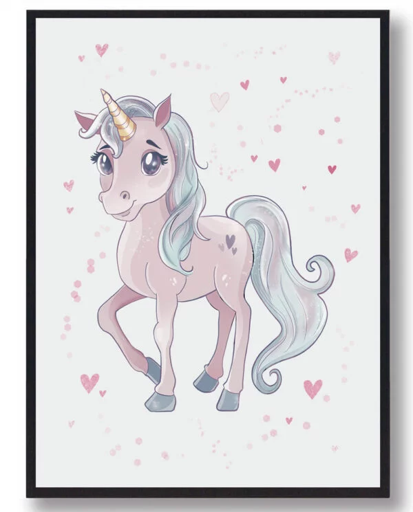 Smilende enhjørning - plakat (Størrelse: S - 21x29,7cm (A4))