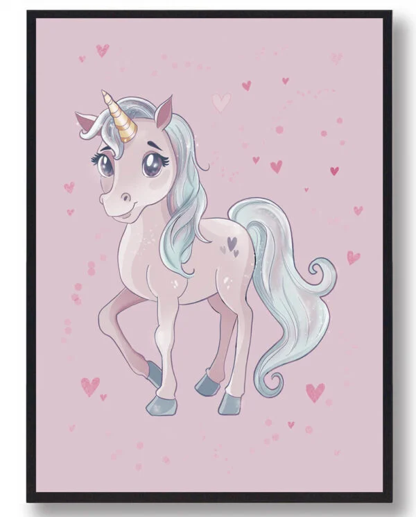 Smilende enhjørning - plakat (lyserød) (Størrelse: L - 50x70cm (B2))