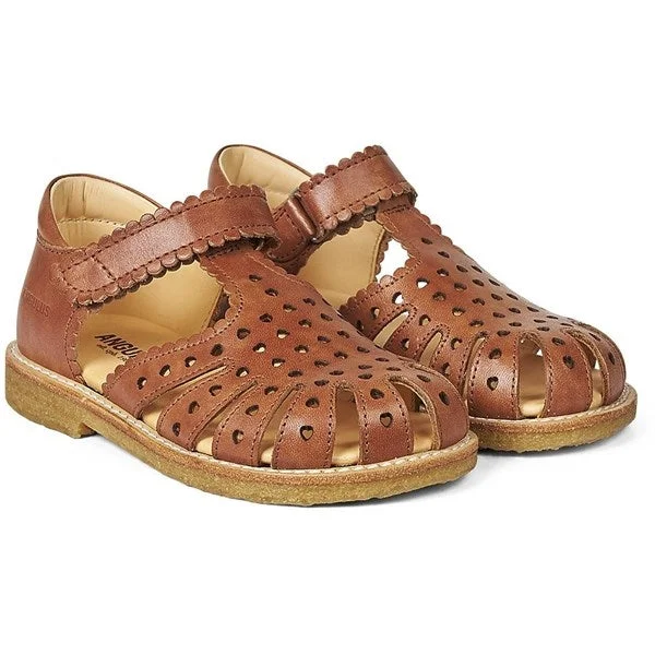 Angulus Sandal M. Velcrolukning Og Hjerter Tan - Str. 24
