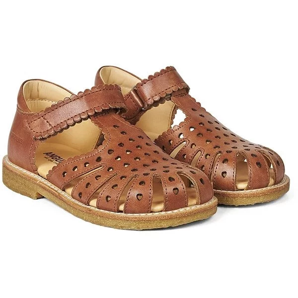 Angulus Sandal M. Velcrolukning Og Hjerter Tan - Str. 30