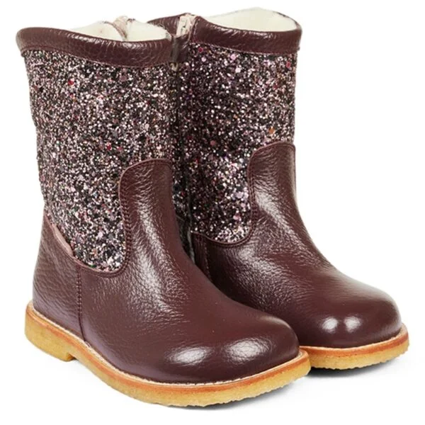 Angulus Tex Støvle Med Glitter Og Lynlås Bordeaux/Bordeaux Multi Glitter - Str. 25
