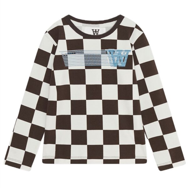 Wood Wood Off-White/Black Coffee Aop Kim Checkered Bluse - Str. 13-14 år