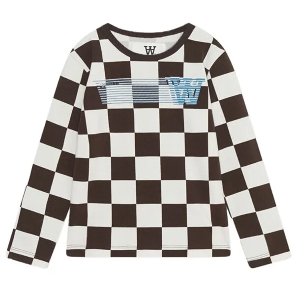 Wood Wood Off-White/Black Coffee Aop Kim Checkered Bluse - Str. 13-14 år