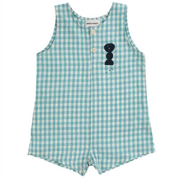 Bobo Choses Baby Ant Vichy Woven Playsuit Sleeveless Turquoise - Str. 3 mdr