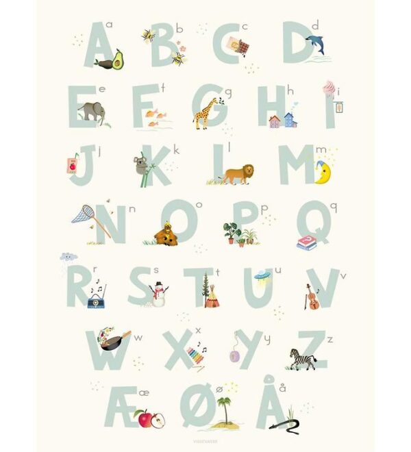 Vissevasse Plakat - 50x70 - Alphabet Blue Danish