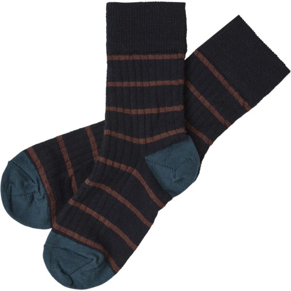 FUB Dark Navy 2-pak Thin Stripe Strømper - Str. 33-36