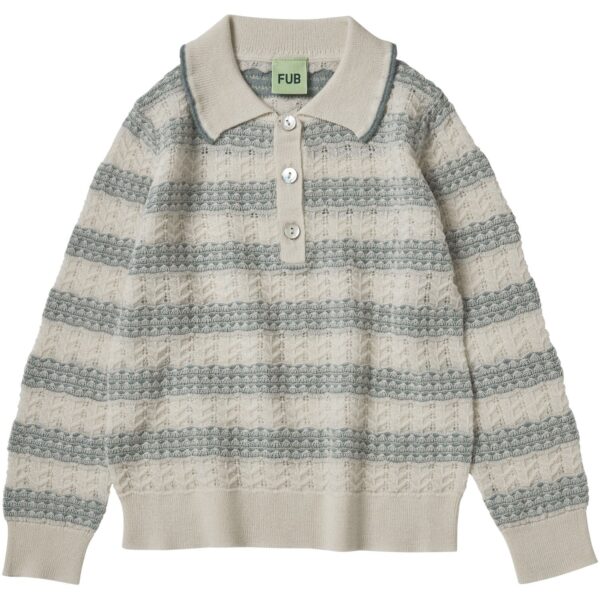 FUB Ecru/Misty Green Pointelle Polo - Str. 100