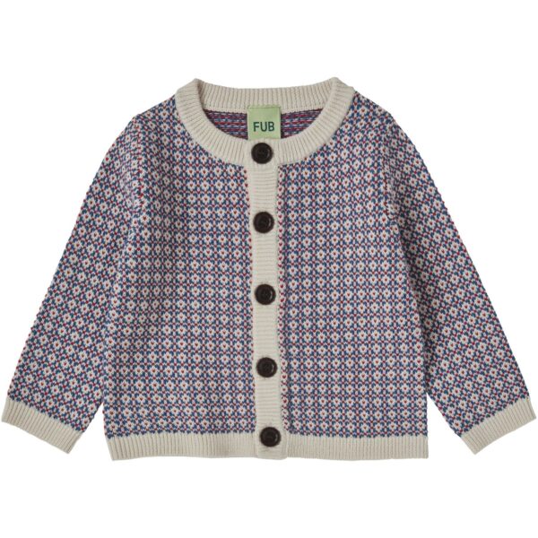 FUB Ecru/Pond Blue/Red Baby Nordic Cardigan - Str. 74