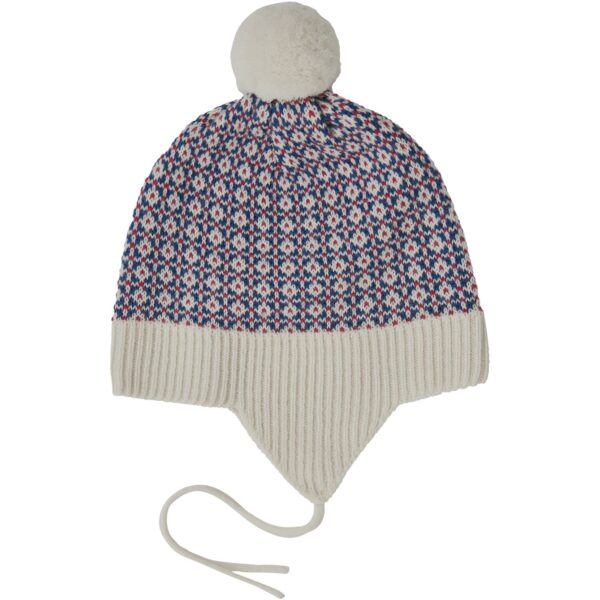 FUB Ecru/Pond Blue/Red Baby Nordic Hat - Str. 56-62