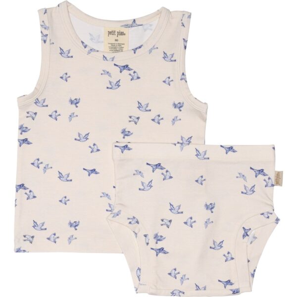 Petit Piao Blue Bird Undertøjs Sæt Printed - Str. 62